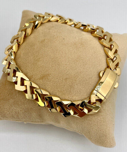 18K Solid Gold Miami Cuban Bracelet, Real 18K Yellow Gold Chunky Cuban Chain Link Bracelet, 9MM Thick, Real Gold Bracelet For Men & Women!