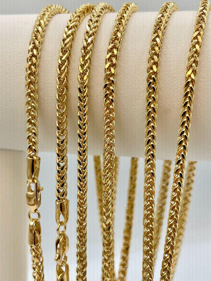 18K Solid Gold Franco Chain Necklace, Real 18K Gold Wheat Foxtail Chain, 3 mm_22"- 26" Real Gold Chain for Men/Woman, Gift For Her/Him!