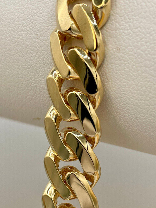 18K Solid Gold Miami Cuban Bracelet, Real 18K Yellow Gold Chunky Cuban Chain Link Bracelet,10.5MM Thick, Real Gold Bracelet For Men & Women!