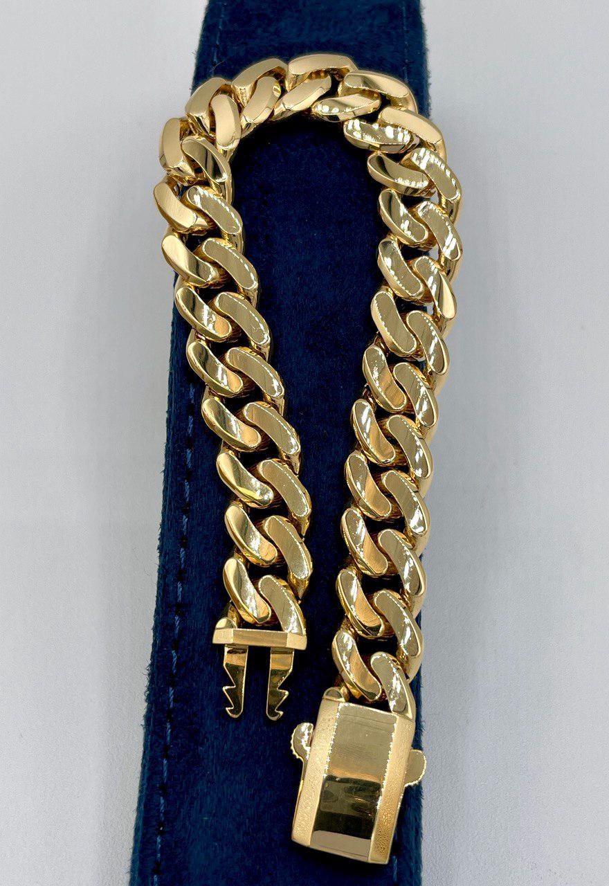18K Solid Gold Miami Cuban Bracelet, Real 18K Yellow Gold Chunky Cuban Chain Link Bracelet,10.5MM Thick, Real Gold Bracelet For Men & Women!