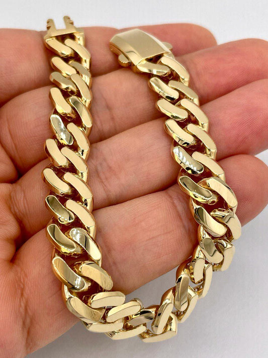 18K Solid Gold Miami Cuban Bracelet, Real 18K Yellow Gold Chunky Cuban Chain Link Bracelet,10.5MM Thick, Real Gold Bracelet For Men & Women!