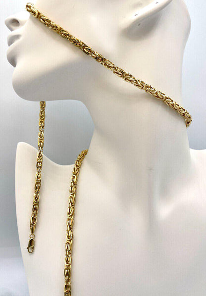 14K Solid Gold Byzantine Chain Necklace, Real Gold Byzantine Chain for Men, 14K Yellow Gold Byzantine Link 5.5mm,  22"&24" lengths Chain