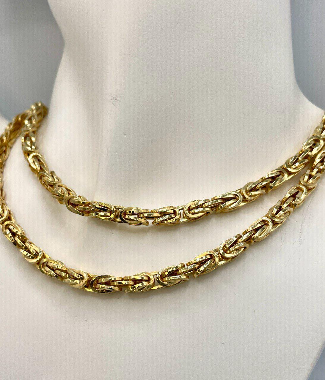 14K Solid Gold Byzantine Chain Necklace, Real Gold Byzantine Chain for Men, 14K Yellow Gold Byzantine Link 5.5mm,  22"&24" lengths Chain