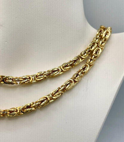 14K Solid Gold Byzantine Chain Necklace, Real Gold Byzantine Chain for Men, 14K Yellow Gold Byzantine Link 5.5mm,  22"&24" lengths Chain