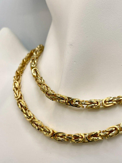 14K Solid Gold Byzantine Chain Necklace, Real Gold Byzantine Chain for Men, 14K Yellow Gold Byzantine Link 5.5mm,  22"&24" lengths Chain
