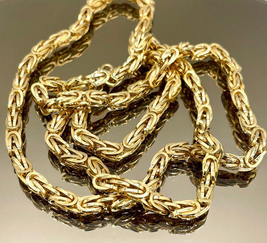 14K Solid Gold Byzantine Chain Necklace, Real Gold Byzantine Chain for Men, 14K Yellow Gold Byzantine Link 5.5mm,  22"&24" lengths Chain