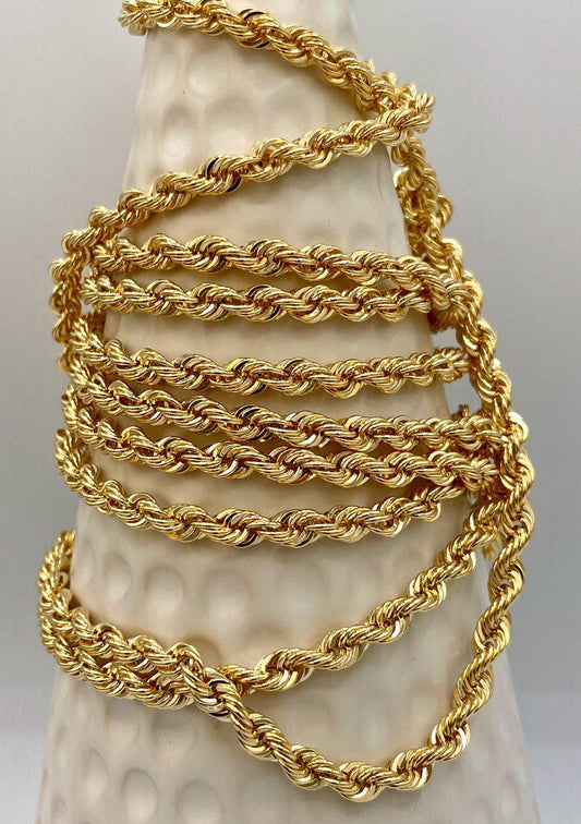 18K Solid Gold Rope Chain Necklace, Pure 18K Yellow Gold Rope Chain for Men & Women, 5MM Thick, Real Gold Chain for Him/Her, Birthday Gift!