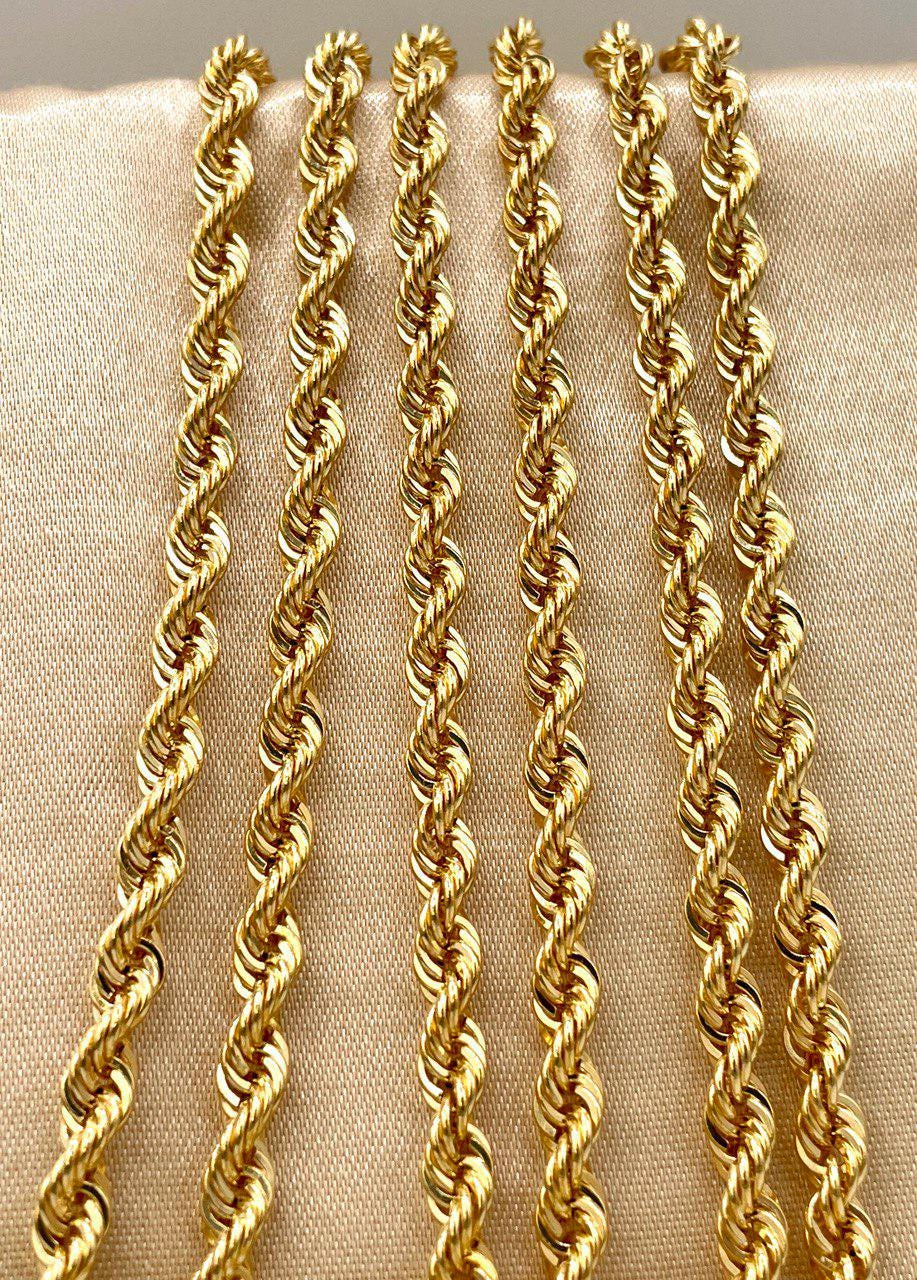 18K Solid Gold Rope Chain Necklace, Pure 18K Yellow Gold Rope Chain for Men & Women, 5MM Thick, Real Gold Chain for Him/Her, Birthday Gift!