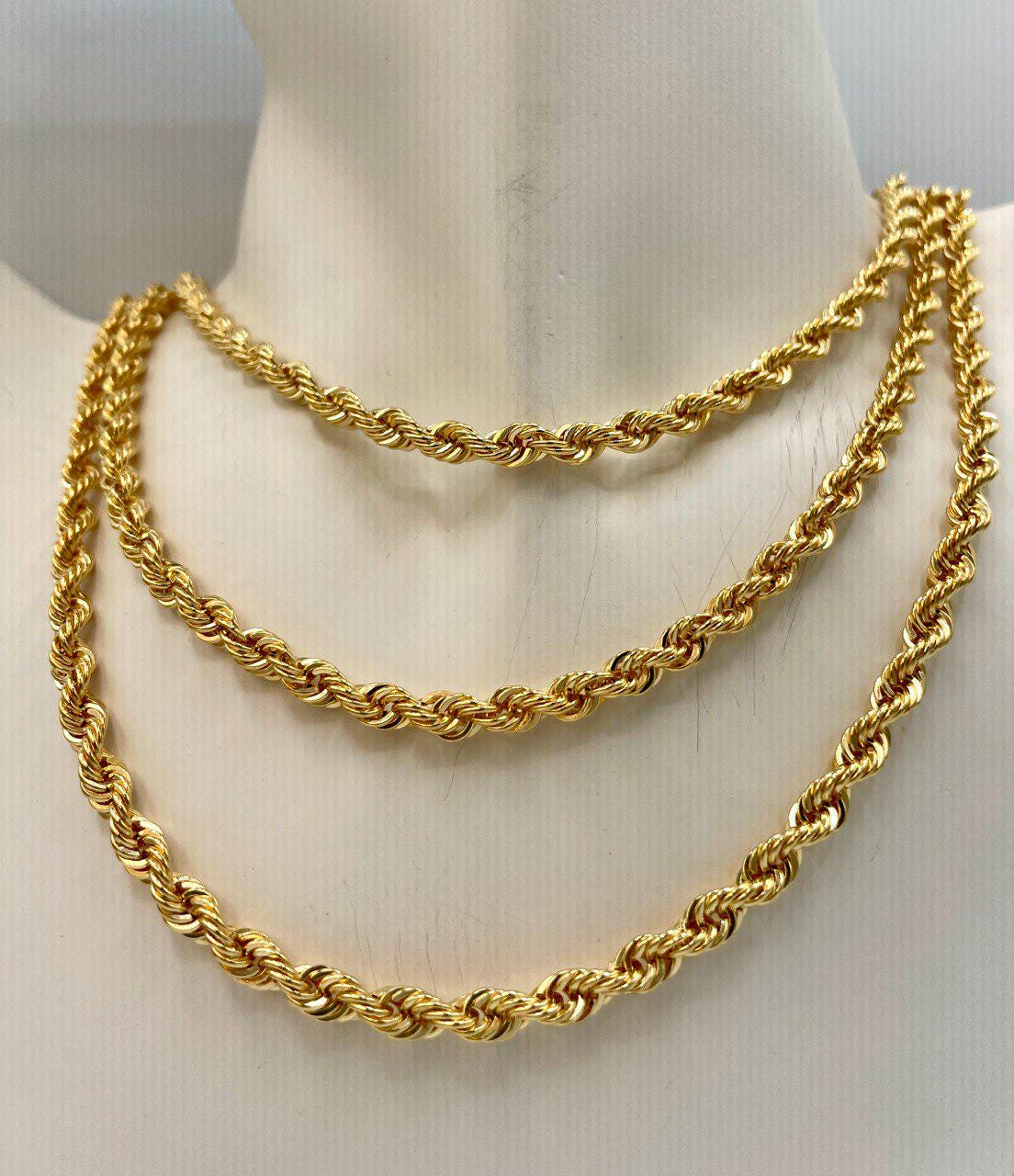 18K Solid Gold Rope Chain Necklace, Pure 18K Yellow Gold Rope Chain for Men & Women, 5MM Thick, Real Gold Chain for Him/Her, Birthday Gift!