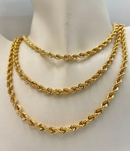 18K Solid Gold Rope Chain Necklace, Pure 18K Yellow Gold Rope Chain for Men & Women, 5MM Thick, Real Gold Chain for Him/Her, Birthday Gift!