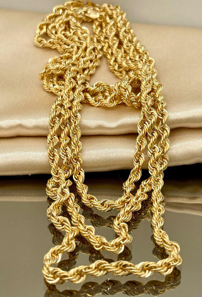 18K Solid Gold Rope Chain Necklace, Pure 18K Yellow Gold Rope Chain for Men & Women, 5MM Thick, Real Gold Chain for Him/Her, Birthday Gift!