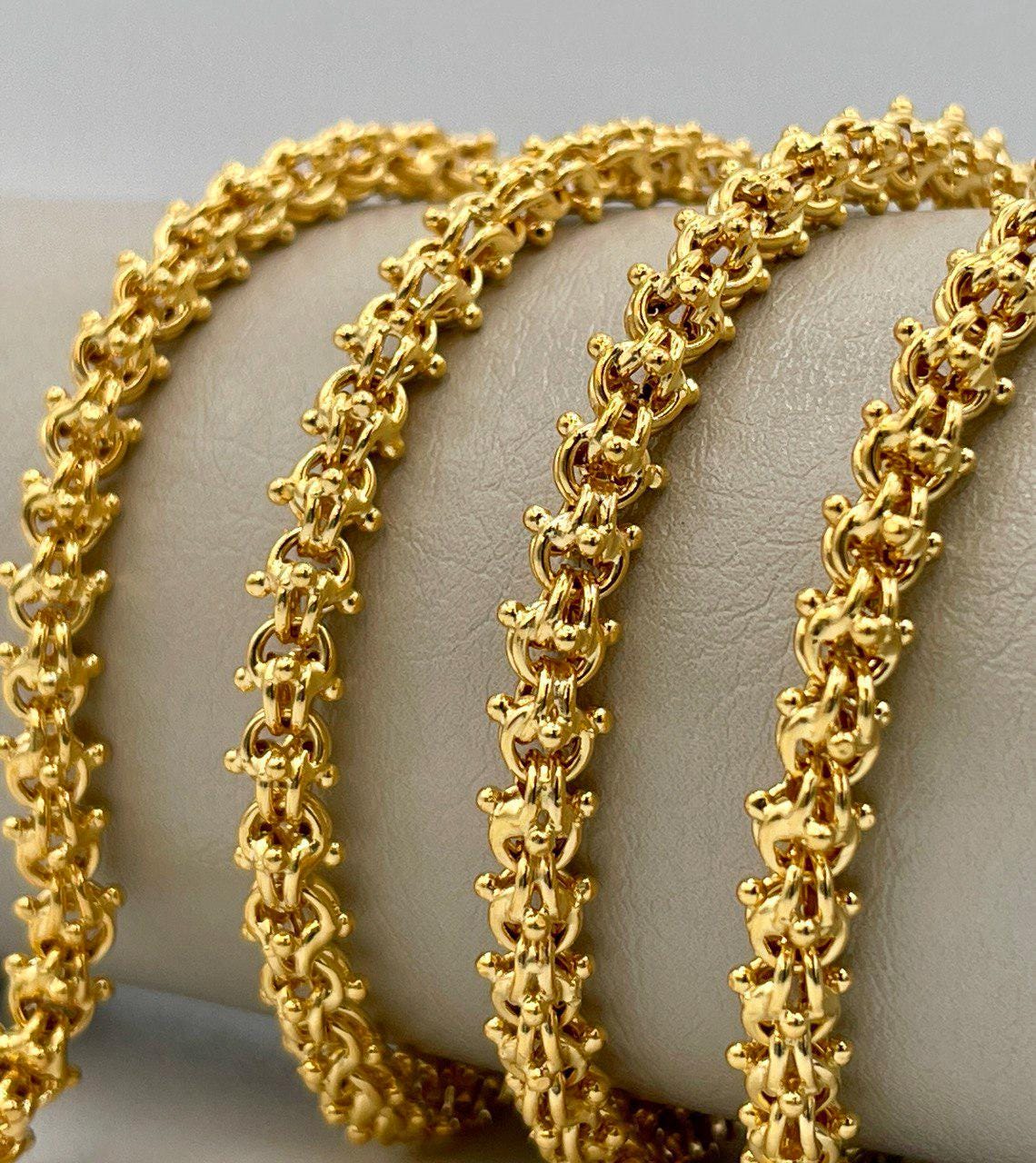 14K Solid Gold Elegant Chain Necklace,Hand made Gold Elegant chain Wheat Necklace, 4.5mm _26" Real Gold Chain for Men & Women,Birthday Gift!