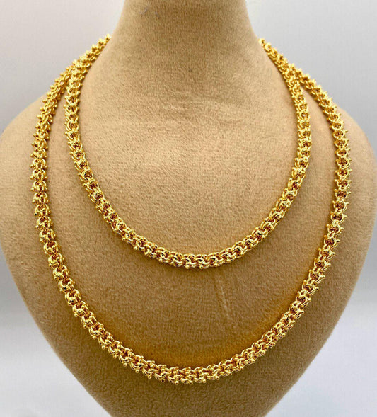 14K Solid Gold Elegant Chain Necklace,Hand made Gold Elegant chain Wheat Necklace, 4.5mm _26" Real Gold Chain for Men & Women,Birthday Gift!