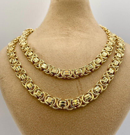 14K Solid Gold Byzantine Chain Necklace, 8mm- 25.5" 14K Solid Gold Links Byzantine King Necklace,Real 14K Yellow Gold Luxury Chain Necklace!