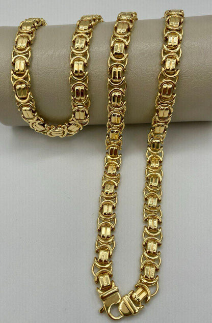 14K Solid Gold Byzantine Chain Necklace, 8mm- 25.5" 14K Solid Gold Links Byzantine King Necklace,Real 14K Yellow Gold Luxury Chain Necklace!