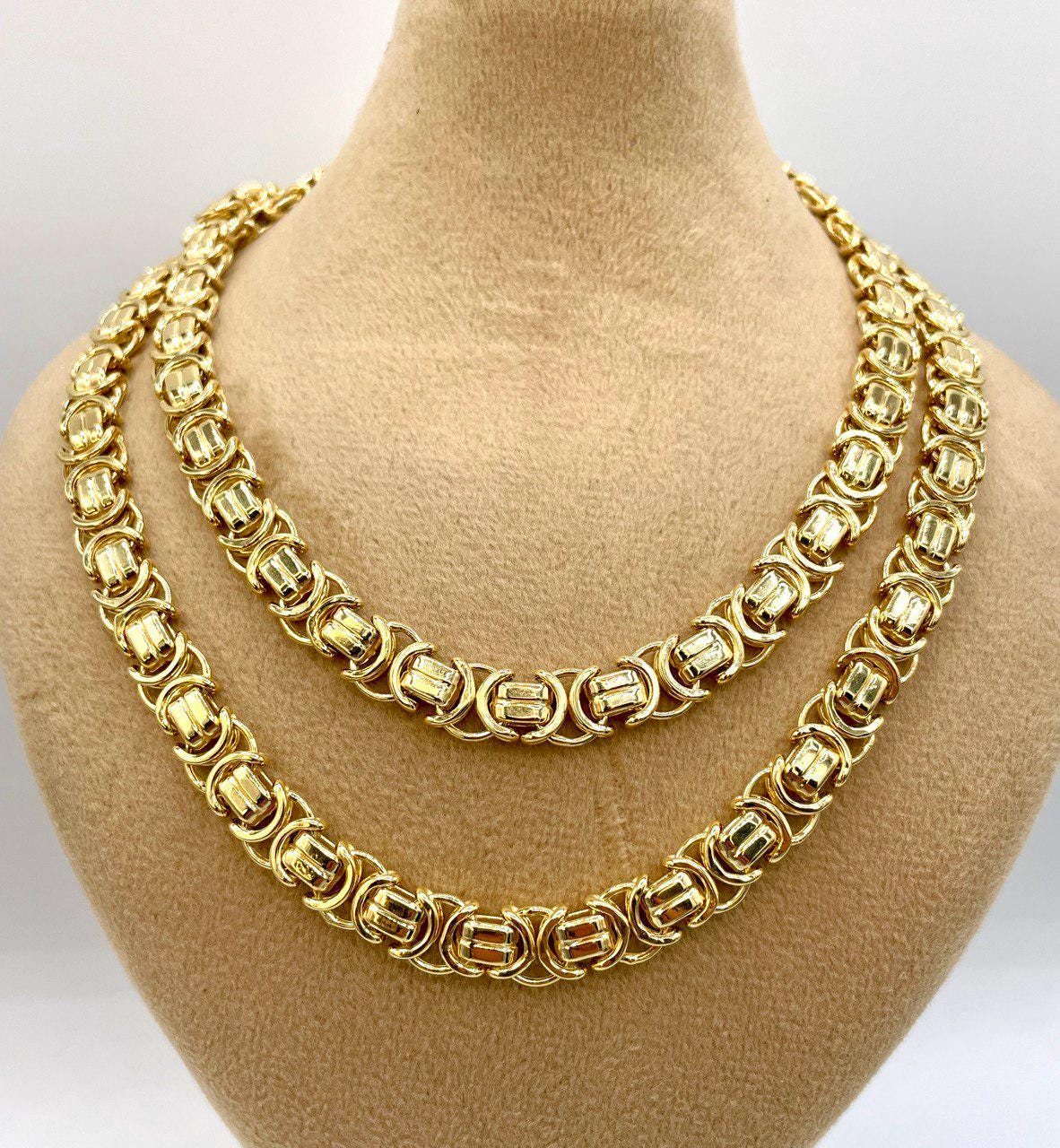 14K Solid Gold Byzantine Chain Necklace, 8mm- 25.5" 14K Solid Gold Links Byzantine King Necklace,Real 14K Yellow Gold Luxury Chain Necklace!