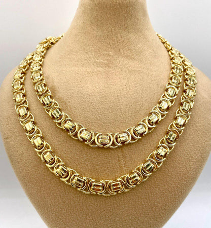 14K Solid Gold Byzantine Chain Necklace, 8mm- 25.5" 14K Solid Gold Links Byzantine King Necklace,Real 14K Yellow Gold Luxury Chain Necklace!