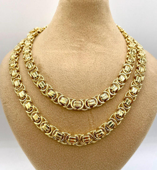 14K Solid Gold Byzantine Chain Necklace, 8mm- 25.5" 14K Solid Gold Links Byzantine King Necklace,Real 14K Yellow Gold Luxury Chain Necklace!