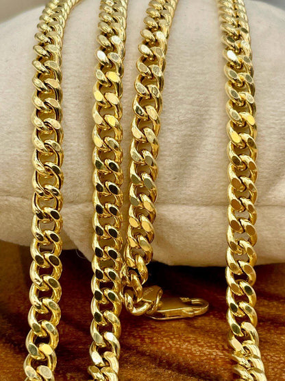 14K Solid Gold Curb Chain Necklace, Solid 14K Real Gold Curb Links Miami Cuban Chain for Men/Women, 5mm-thick Solid Gold Chain for Him/Her!