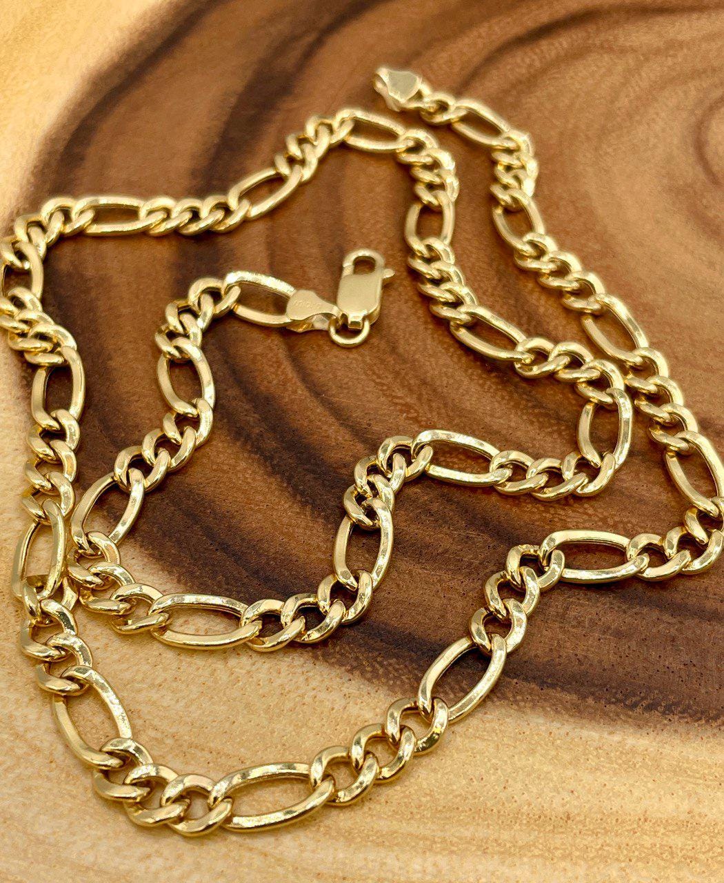 14K Gold Figaro Chain Necklace, Solid 14K Gold Figaro Chain for Men/Women, Gold Figaro Link Chain for Him/Her, 6mm thick, Birthday Gift!