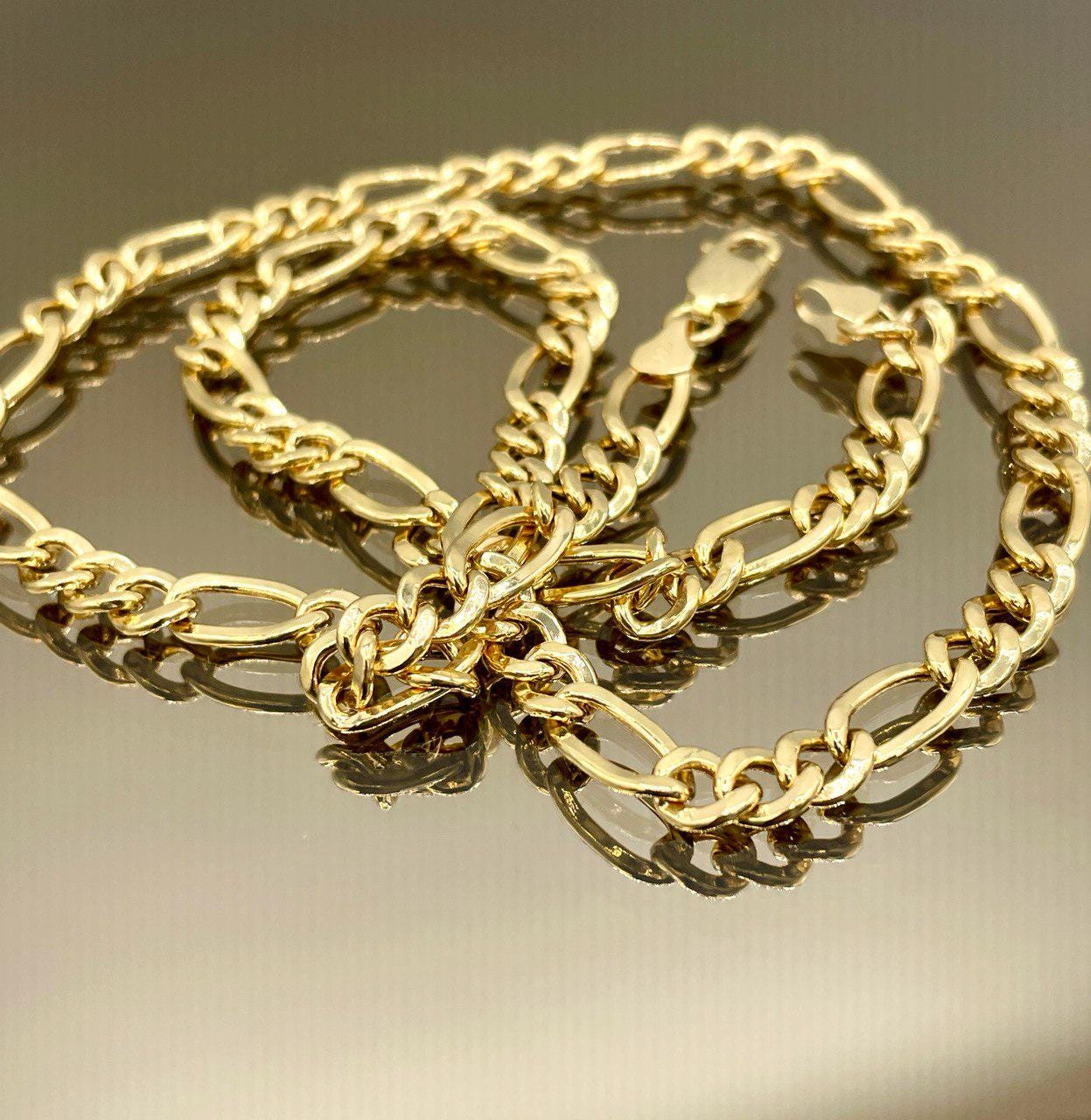 14K Gold Figaro Chain Necklace, Solid 14K Gold Figaro Chain for Men/Women, Gold Figaro Link Chain for Him/Her, 6mm thick, Birthday Gift!