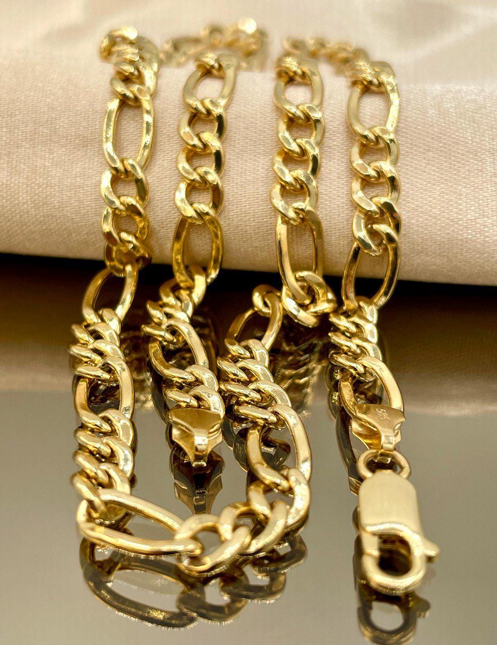 14K Gold Figaro Chain Necklace, Solid 14K Gold Figaro Chain for Men/Women, Gold Figaro Link Chain for Him/Her, 6mm thick, Birthday Gift!