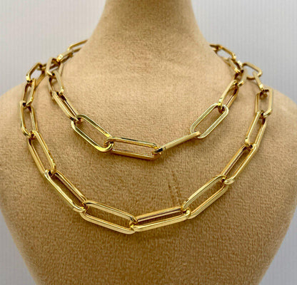 14K Solid Gold Paperclip Necklace, Real 14K Yellow Gold Paperclip Chain, Gold Links Necklace, 7MM Thick, Real Gold Chain For Men & Women!