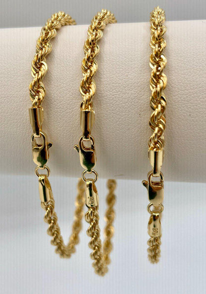 18K Solid Gold Rope Bracelet Chain, Yellow 18K Rope Bracelet Thick Twisted for Men/Women, 18K Pure Gold, 4mm, 7.5"- 8" Birthday Gift!
