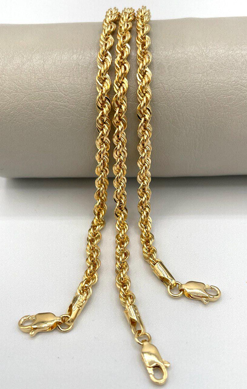 18K Solid Gold Rope Bracelet Chain, Yellow 18K Rope Bracelet Thick Twisted for Men/Women, 18K Pure Gold, 4mm, 7.5"- 8" Birthday Gift!