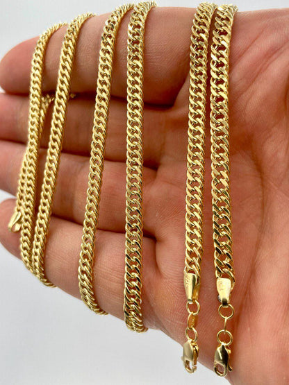 18K Solid Gold Curb Chain Necklace, Genuine 18K Gold Tight Curb Link Chain for men/Women, 4.30mm_20"-22", Real 18K Gold Chain for Him/Her!