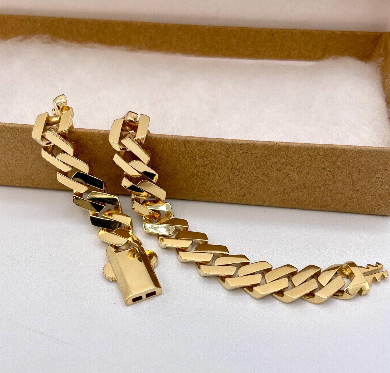 18K Solid Gold Miami Cuban Bracelet, Real 18K Yellow Gold Chunky Cuban Chain Link Bracelet,10MM Width, Real Gold Bracelet For Men & Women!