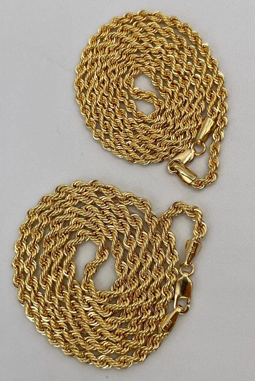 18K Solid Gold Rope Chain Necklace, Pure 18K Yellow Gold Rope Chain for , 2.5MM&3.1MM Thick, Real Gold Chain for Him/Her, Birthday Gift!