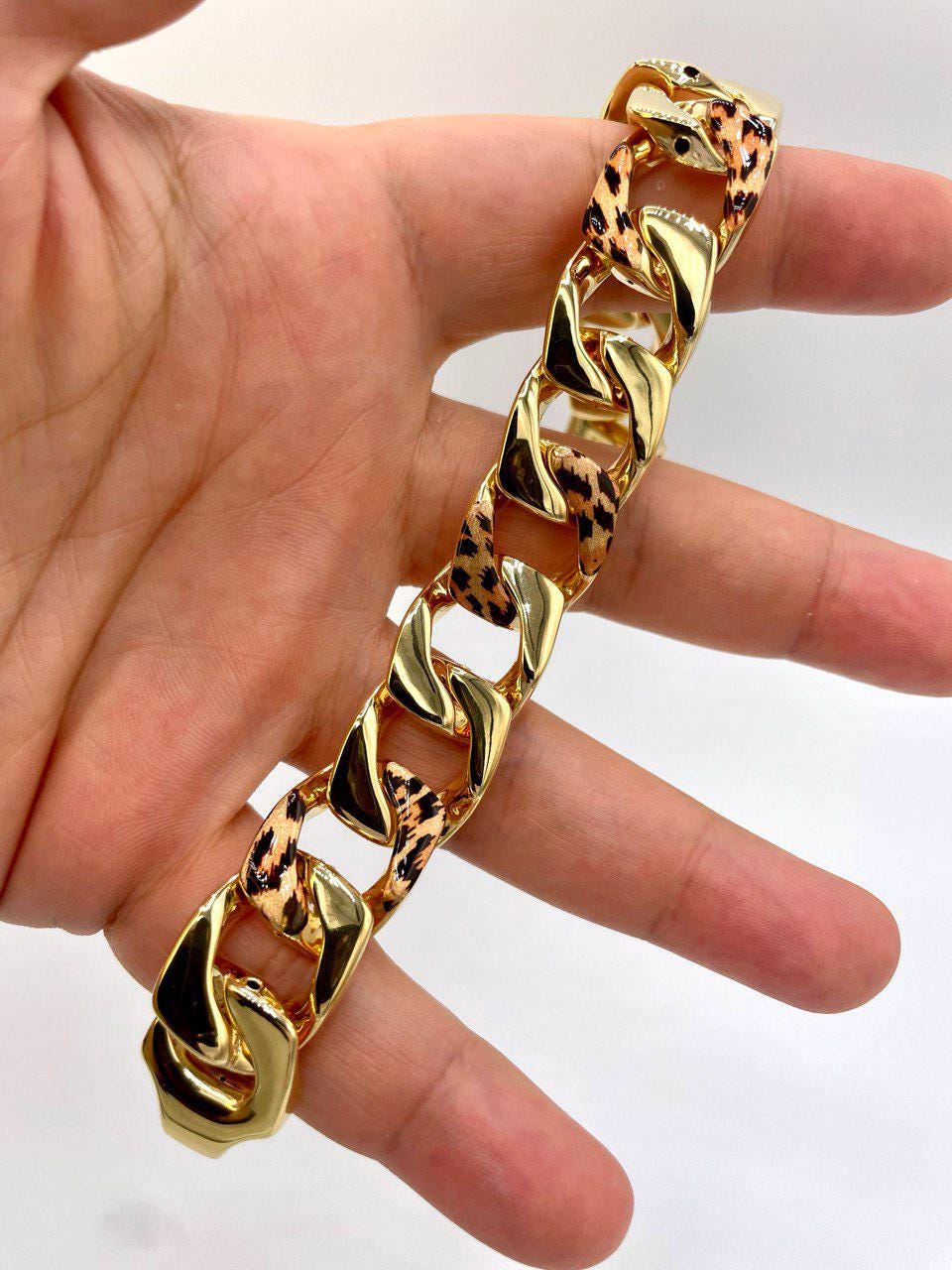 18K Gold Miami Cuban Leopard Bracelet, Real 18K Yellow Gold Chunky Cuban Chain Link Bracelet,18MM Thick, Real Gold Bracelet For Men & Women!