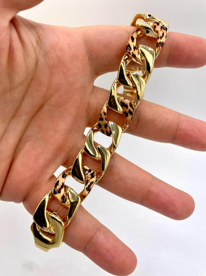 18K Gold Miami Cuban Leopard Bracelet, Real 18K Yellow Gold Chunky Cuban Chain Link Bracelet,18MM Thick, Real Gold Bracelet For Men & Women!