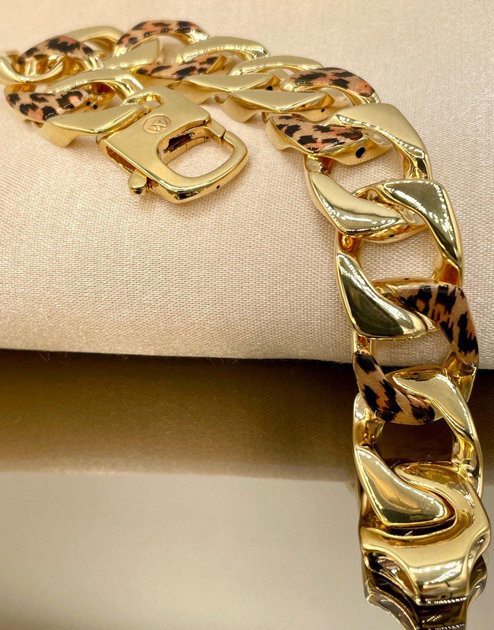 18K Gold Miami Cuban Leopard Bracelet, Real 18K Yellow Gold Chunky Cuban Chain Link Bracelet,18MM Thick, Real Gold Bracelet For Men & Women!