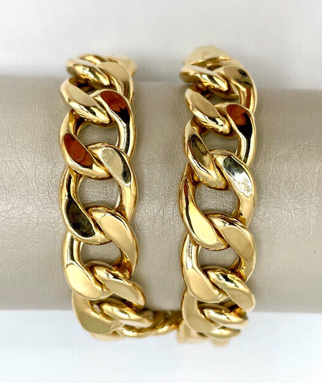 18K Solid Gold Curb Bracelet Chain, Real 18K Gold Miami Cuban Link Bracelet,13 mm thickness Gold Bracelet for Men& Women, Gift for Him/Her!