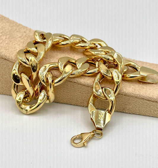 18K Solid Gold Curb Bracelet Chain, Real 18K Gold Miami Cuban Link Bracelet,13 mm thickness Gold Bracelet for Men& Women, Gift for Him/Her!