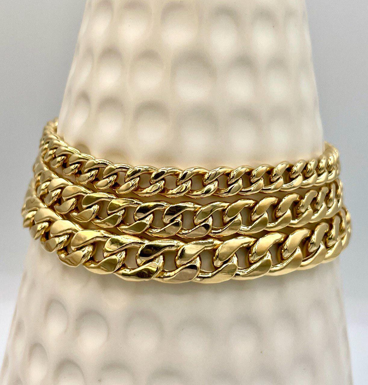 18K Curb Real Gold Chain Bracelets, 18K Gold Miami Cuban Links Bracelets, 5.5MM to7.5MM Thick Real Gold Bracelet for Him/Her, Birthday Gift!