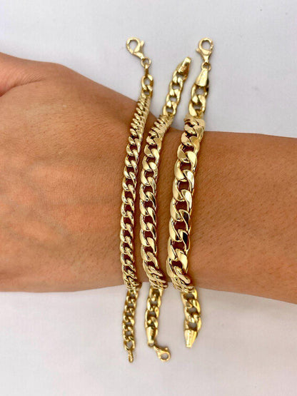 18K Curb Real Gold Chain Bracelets, 18K Gold Miami Cuban Links Bracelets, 5.5MM to7.5MM Thick Real Gold Bracelet for Him/Her, Birthday Gift!