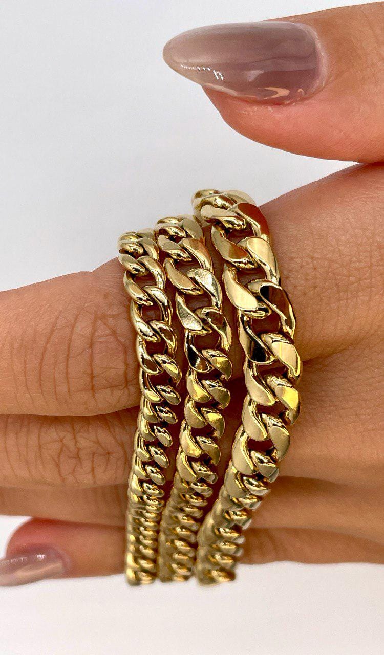 18K Curb Real Gold Chain Bracelets, 18K Gold Miami Cuban Links Bracelets, 5.5MM to7.5MM Thick Real Gold Bracelet for Him/Her, Birthday Gift!