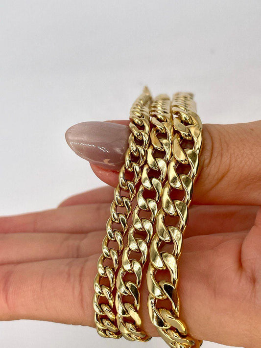 18K Curb Real Gold Chain Bracelets, 18K Gold Miami Cuban Links Bracelets, 5.5MM to7.5MM Thick Real Gold Bracelet for Him/Her, Birthday Gift!