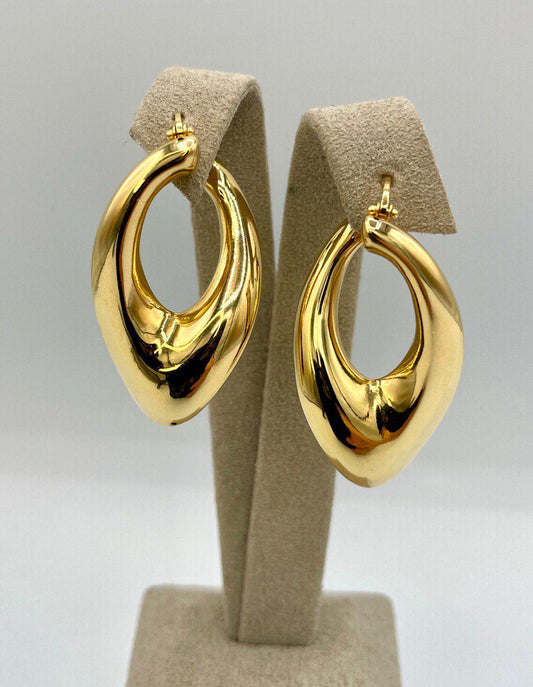 18K Gold Earrings Hoop Latch Back Earrings,37mm Lengths  Hoop Earrings in 18K Yellow Gold For Men & Women, Birthday Gift, Gift For Him/Her!