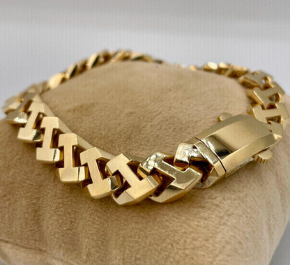 18K Solid Gold Miami Cuban Bracelet, Real 18K Yellow Gold Chunky Cuban Chain Link Bracelet, 9MM Thick, Real Gold Bracelet For Men & Women!