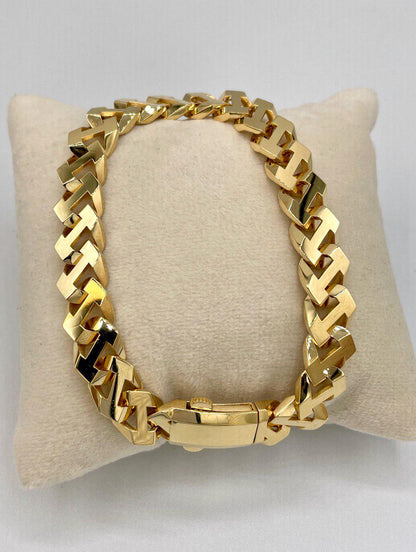 18K Solid Gold Miami Cuban Bracelet, Real 18K Yellow Gold Chunky Cuban Chain Link Bracelet, 9MM Thick, Real Gold Bracelet For Men & Women!