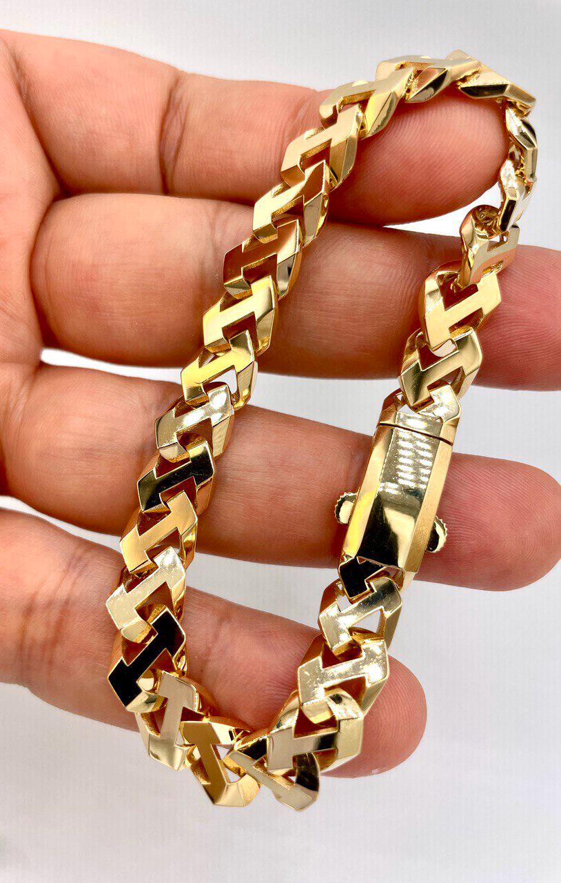 18K Solid Gold Miami Cuban Bracelet, Real 18K Yellow Gold Chunky Cuban Chain Link Bracelet, 9MM Thick, Real Gold Bracelet For Men & Women!