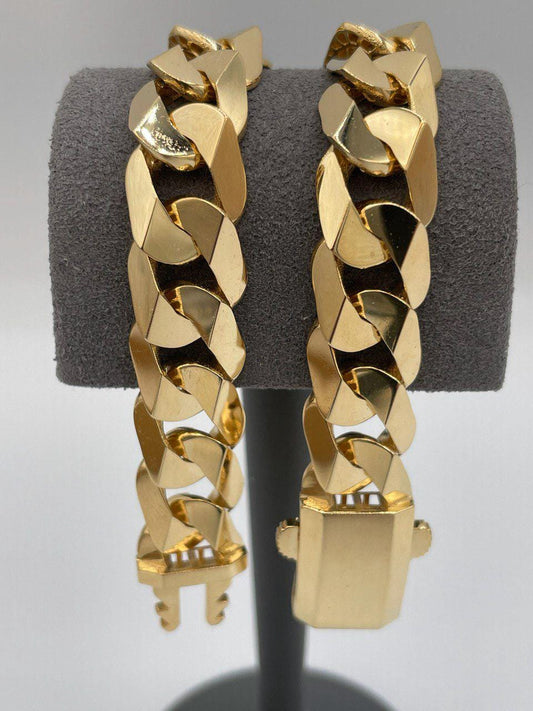 18K Solid Gold Miami Cuban Bracelet, Real 18K Yellow Gold Chunky Cuban Chain Link Bracelet,10.3MM Thick, Real Gold Bracelet For Men & Women!