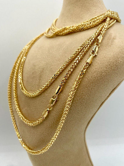 18K Solid Gold Franco Chain Necklace, Real 18K Gold Wheat Foxtail Chain, 3 mm_22"- 26" Real Gold Chain for Men/Woman, Gift For Her/Him!