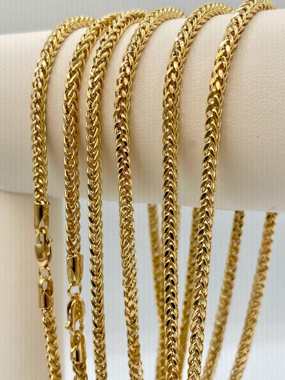 18K Solid Gold Franco Chain Necklace, Real 18K Gold Wheat Foxtail Chain, 3 mm_22"- 26" Real Gold Chain for Men/Woman, Gift For Her/Him!