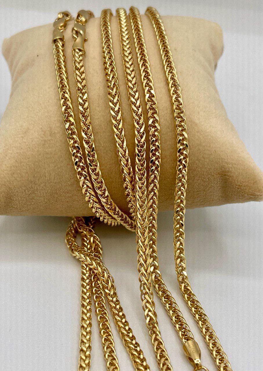 18K Solid Gold Franco Chain Necklace, Real 18K Gold Wheat Foxtail Chain, 3 mm_22"- 26" Real Gold Chain for Men/Woman, Gift For Her/Him!