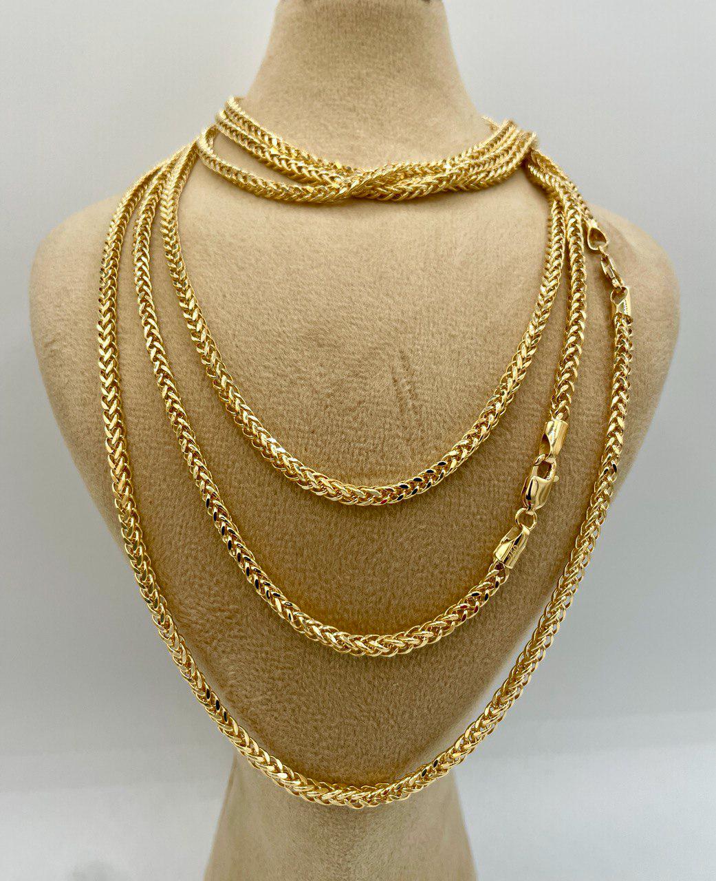 18K Solid Gold Franco Chain Necklace, Real 18K Gold Wheat Foxtail Chain, 3 mm_22"- 26" Real Gold Chain for Men/Woman, Gift For Her/Him!